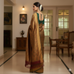 Royal Olive & Antique Gold Banarasi Silk Saree with Zari Brocade - Image 3