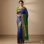 Royal Blue & Emerald Green Silk Saree with Gold Zari Butta