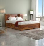 Solid Wood Queen Storage Bed with Integrated Headboard Shelving - Image 2