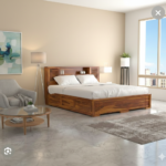 Solid Wood Queen Storage Bed with Integrated Headboard Shelving