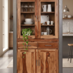 Premium teak Solid Wood Crockery Cabinet with Glass Display