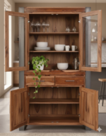 Premium teak Solid Wood Crockery Cabinet with Glass Display - Image 2