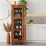 Handcrafted Solid Wood Single-Door Crockery Cabinet with Glass Panels