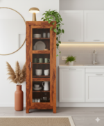 Handcrafted Solid Wood Single-Door Crockery Cabinet with Glass Panels