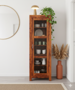 Handcrafted Solid Wood Single-Door Crockery Cabinet with Glass Panels - Image 3
