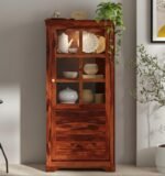 Handcrafted Teak Wood Glass-Front Display Cabinet - Image 2