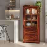 Handcrafted Teak Wood Glass-Front Display Cabinet