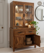 Elegant Solid Teak Wood Crockery Cabinet & Hutter - Image 3