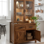 Elegant Solid Teak Wood Crockery Cabinet & Hutter