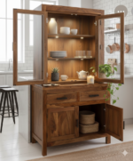 Elegant Solid Teak Wood Crockery Cabinet & Hutter - Image 4