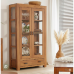 Solid Teak Wood 2-Door Display Gallery & Crockery Cabinet