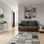 Classic Mahogany-Finish Wood Loveseat with Charcoal Gray Cushions