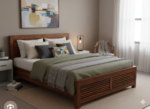 Solid Teak Wood Queen Bed with Slatted Headboard & Footboard - Image 3