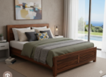 Solid Teak Wood Queen Bed with Slatted Headboard & Footboard - Image 2