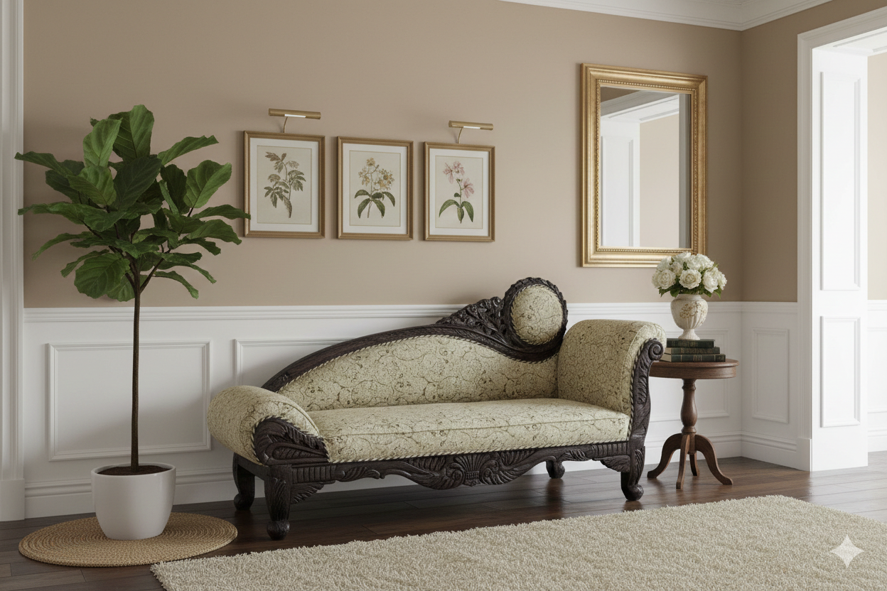 1770714577222 Ornate Antique-Style Carved Wood Chaise Longue - Image 1