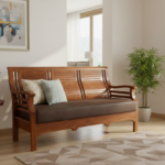 Premium Solid Wood 3-Seater Sofa with Cushions