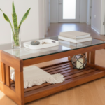 Artisan Loft Solid Wood & Glass Coffee Table – Modern Slatted Design