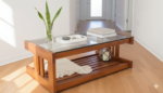 Artisan Loft Solid Wood & Glass Coffee Table – Modern Slatted Design