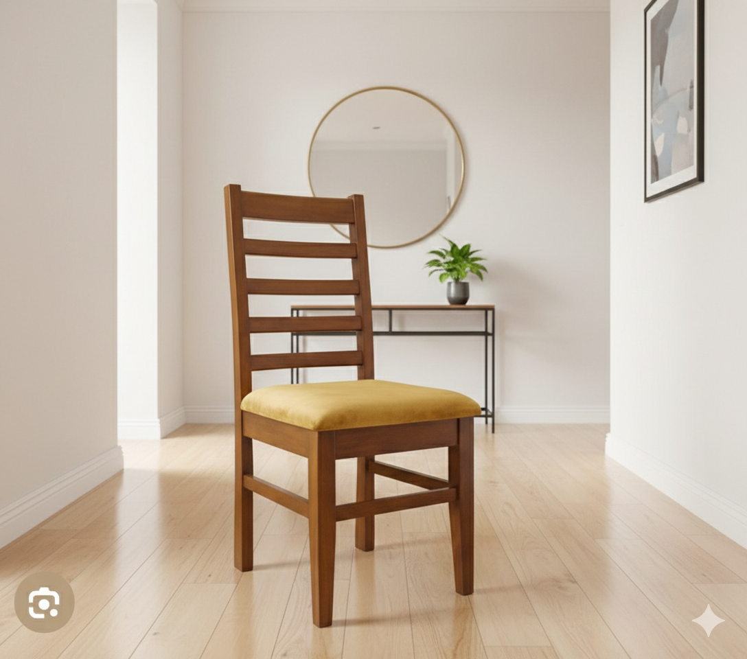 Classic Ladder-Back Dining Chair with Gold Velvet Seat