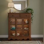 Handcrafted Teak Wood Crockery Cabinet with Scalloped Base