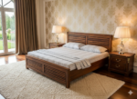 Handcrafted Solid Teak Wood Queen-Size Bed with Slatted Headboard