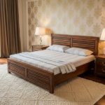 Handcrafted Solid Teak Wood Queen-Size Bed with Slatted Headboard