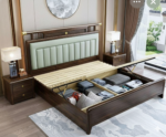Solid Wood Storage Bed with Upholstered Headboard & Hydraulic Lift System - Image 2