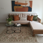 Earth-Toned Modern L-Shaped Sectional with Geometric Lattice