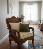 Hand-Carved Mahogany Wingback Armchair – Vintage Royal Style - Image 2