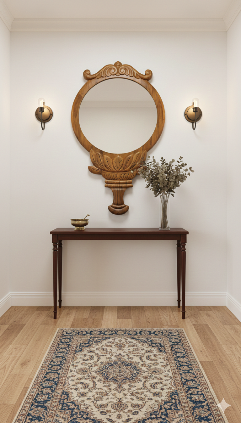 1770885546513 Hand-Carved Teakwood Statement Mirror – Ornate Lotus & Scrollwork Design - Image 1