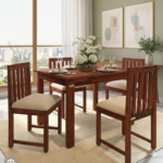 Elegant 4-Seater Solid Wood Dining Set with Upholstered Chairs - Image 2