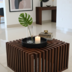 Handcrafted Geometric Slotted Solid Wood Tea Poy