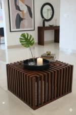 Handcrafted Geometric Slotted Solid Wood Tea Poy