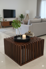 Handcrafted Geometric Slotted Solid Wood Tea Poy - Image 2