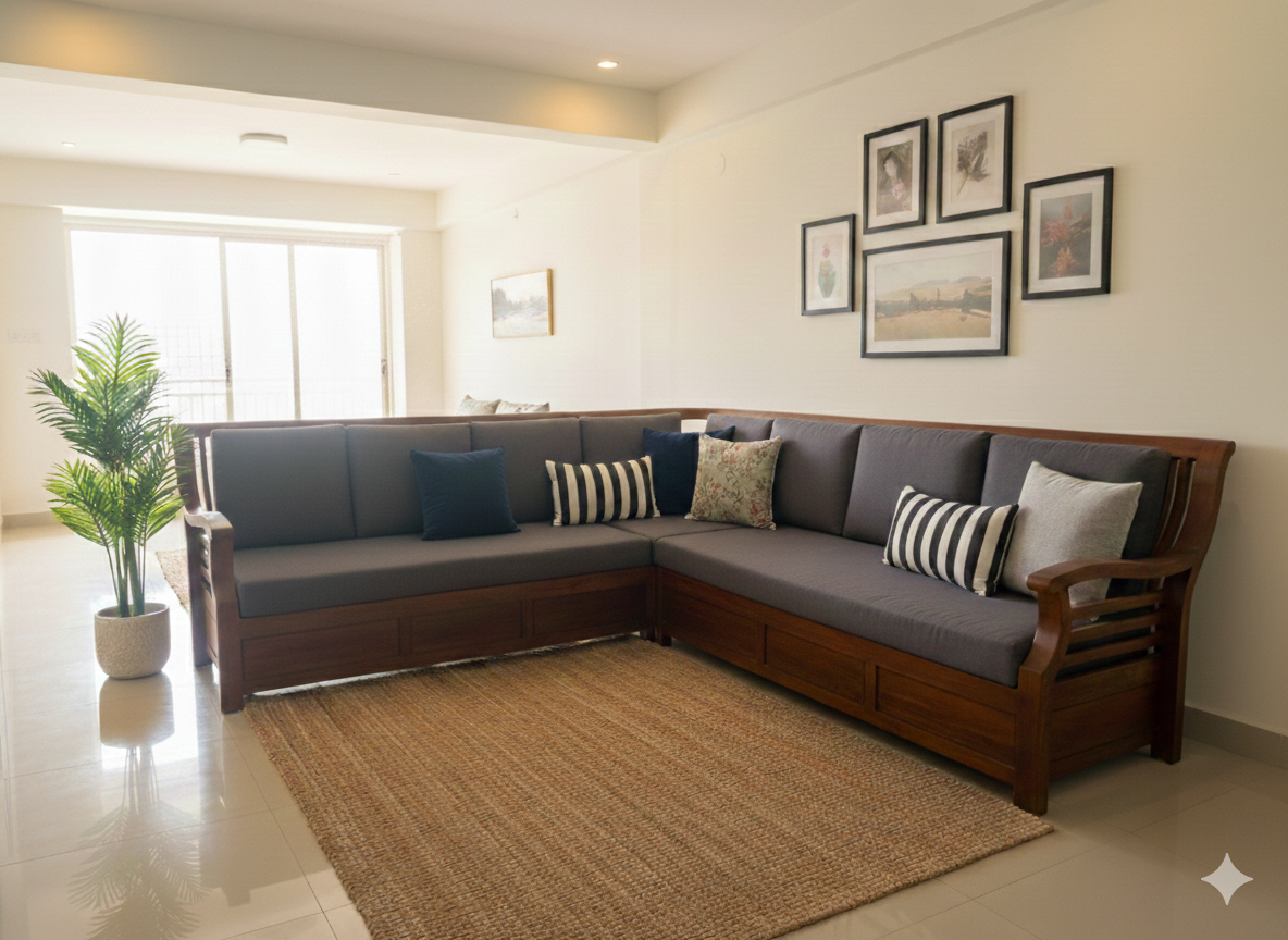 1770889703517 Premium Solid Wood L-Shaped Sectional Sofa - Image 1