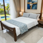 Solid Teak Wood Queen-Size Bed Frame – Classic Slat Design