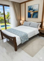 Solid Teak Wood Queen-Size Bed Frame – Classic Slat Design