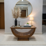 Handcrafted Teak Wood "U-Shape" Designer Teapoy with Glass Top