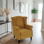 Regal Mustard Yellow Wingback Armchair – Tufted Velvet with Crystal Accents