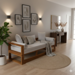 Scandi-Style Teak Wood Daybed Sofa – Minimalist Hallway Bench