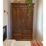 Vintage-Inspired Solid Wood Armoire - Handcrafted Teak Finish