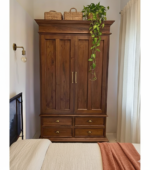 Vintage-Inspired Solid Wood Armoire - Handcrafted Teak Finish