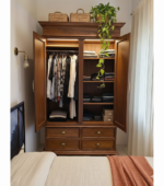 Vintage-Inspired Solid Wood Armoire - Handcrafted Teak Finish - Image 3