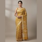 Mustard Yellow Bandhani Print Saree with Zari Border