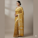Mustard Yellow Bandhani Print Saree with Zari Border - Image 2