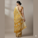 Mustard Yellow Bandhani Print Saree with Zari Border - Image 3