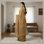 Mustard Gold Hand-Block Printed Cotton Mul Saree - Image 3