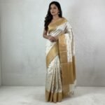 Elegant Ivory & Gold Banarasi Silk Saree
