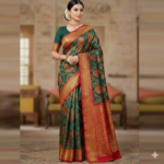 Elegant Peacock Green & Crimson Red Kanjeevaram Silk Saree