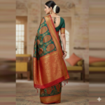 Elegant Peacock Green & Crimson Red Kanjeevaram Silk Saree - Image 3
